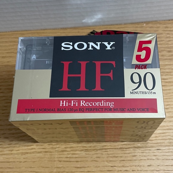 Sony High Fidelity HF 90 Minute Audio Recording Blank Cassette Tapes 5 Pack NEW - Picture 1 of 3